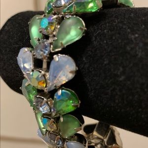 Vintage green & blue crystal bracelet, 7 1/4”